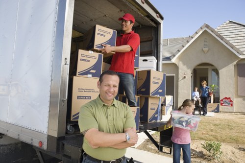 Commercial moving van loaded with desks and boxes for an office move